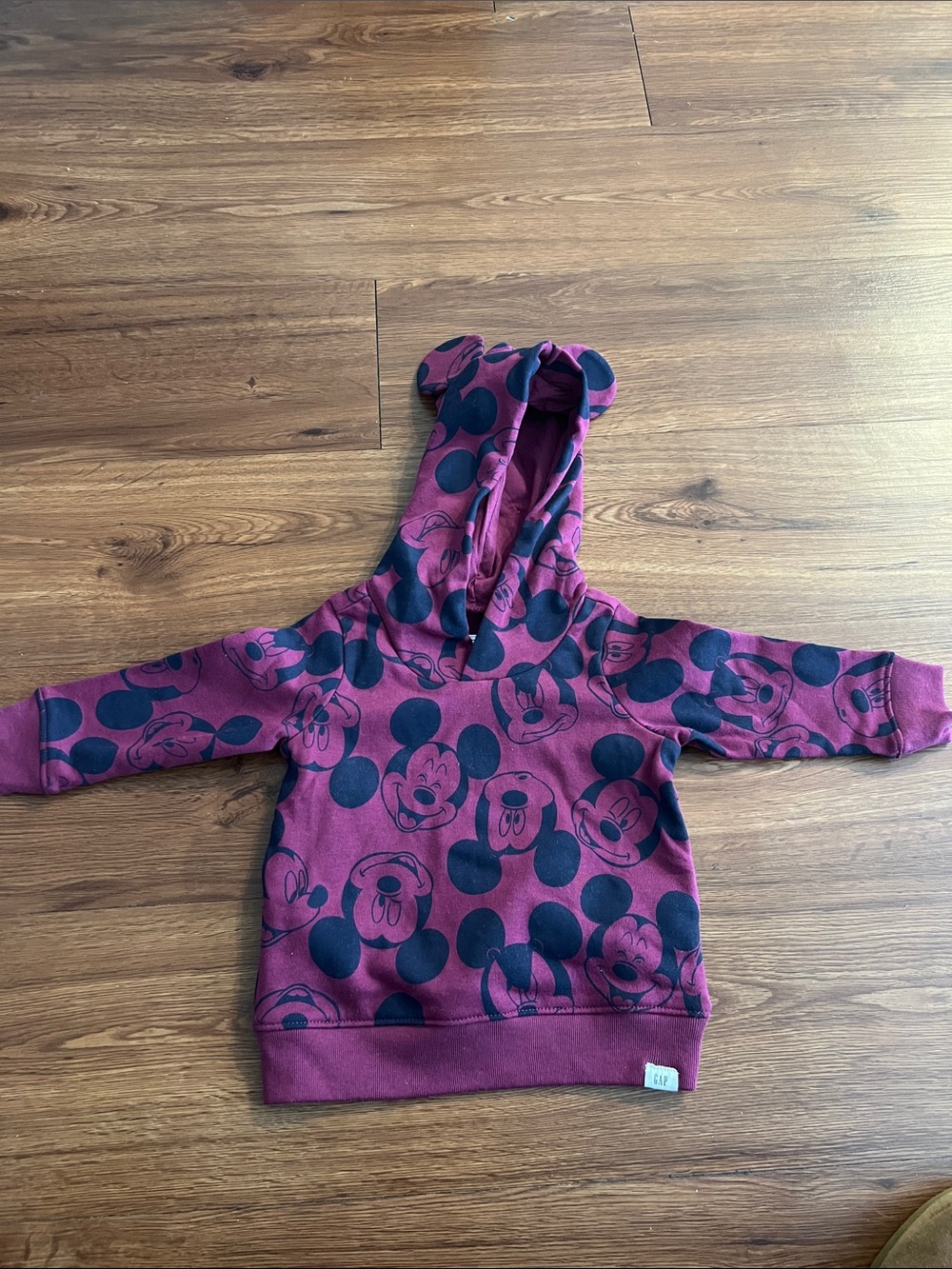 GAP Burgundy Kids Mickey Print Hoodie with Ear Hood